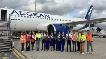 AEGEAN Airbus A320neo and crew at Rotterdam Airport
